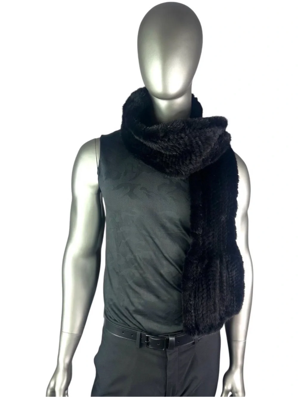 Men’s RANCH MINK Knitted Scarf, 70”L, Certified Vintage Fur